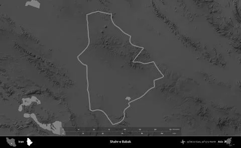 Shahr-e Babak outlined, Iran. Grayscale Stock Illustration