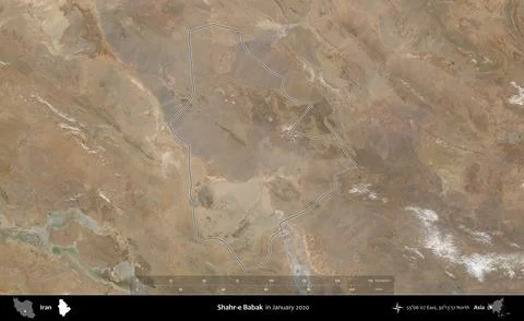 Shahr-e Babak outlined, Iran. Satellite image. January 2020 Stock Illustration