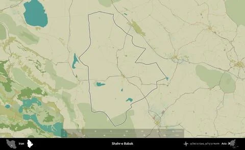 Shahr-e Babak outlined, Iran. Topographic Humanitarian Stock Illustration