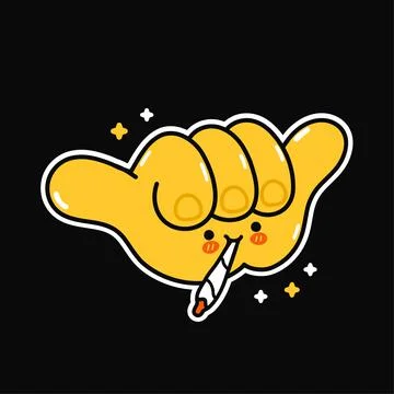 Shaka gesture with marijuana joint. Vector hand drawn doodle cartoon Stock Illustration