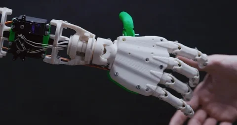 Shake bionic arm robo prosthetic device this is a futuristic medicine Stock Footage 97673321