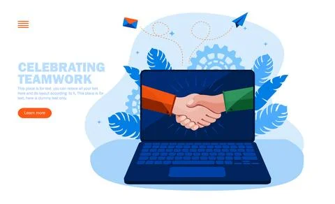 Shake hand and congratulations in computer processes concept vector illustration Stock Illustration