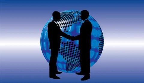 Shake hand digital globe background beautiful banner wallpaper design illustr Stock Illustration