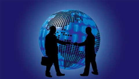 Shake hand digital globe background beautiful banner wallpaper design illustr Illustrazione stock