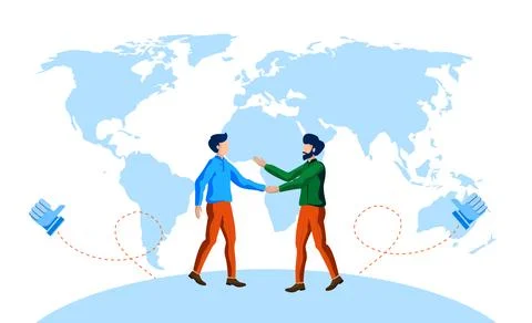 Shake hand in front of world map vector illustration concept Stock-Illustration