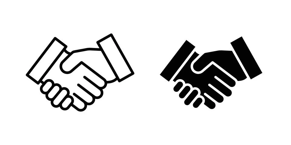 Shake hands icon linear versions pack on white background Stock Illustration