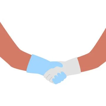 Shake hands in protective gloves. Conclusion of an agreement in pandemic, dis Stock-Illustration