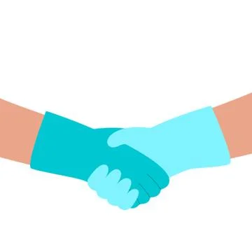 Shake hands in protective gloves. Conclusion of an agreement in pandemic, dis Stock Illustration