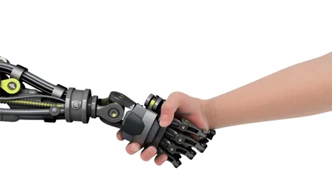 Shake hands with a robot. Stock Footage 32226244
