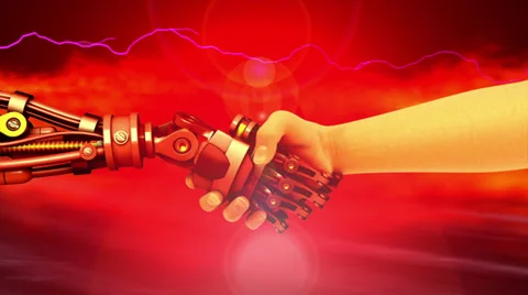 Shake hands with a robot. Stock Footage 33524098