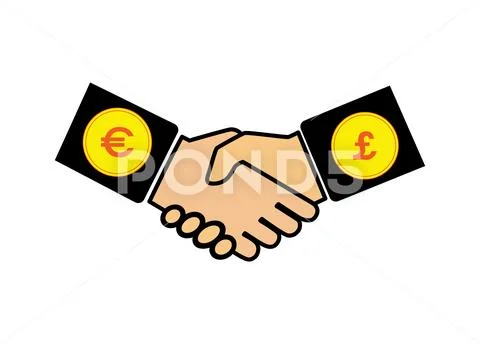 Shake hands with the symbols of Euro and pound sterling Stock Illustration