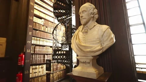 Shakespeare Statue in Library at Trinity College Dublin iconic historic landmark Stock Footage 222159200