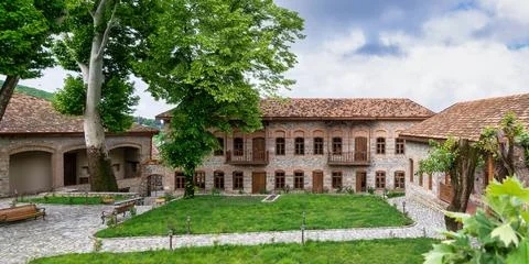 Shaki Khans Mosque Complex, a historic structure in Shaki, Azerbaijan, showcases Stock Photos