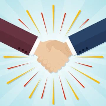 Shaking hands with abstract rays. Partnership concept Ilustração Stock