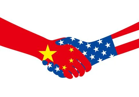 Shaking hands, China and American national flags Stock Illustration