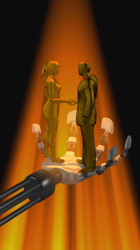 Shaking hands with a robot Stock Footage 334689930