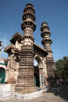 Shaking minarets of Siddi Bashir mosque in Ahmedabad ; Gujarat ; India 写真素材