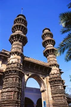 Shaking minarets at Siddi Bashir mosque , Ahmedabad , Gujarat , India Stock Photos