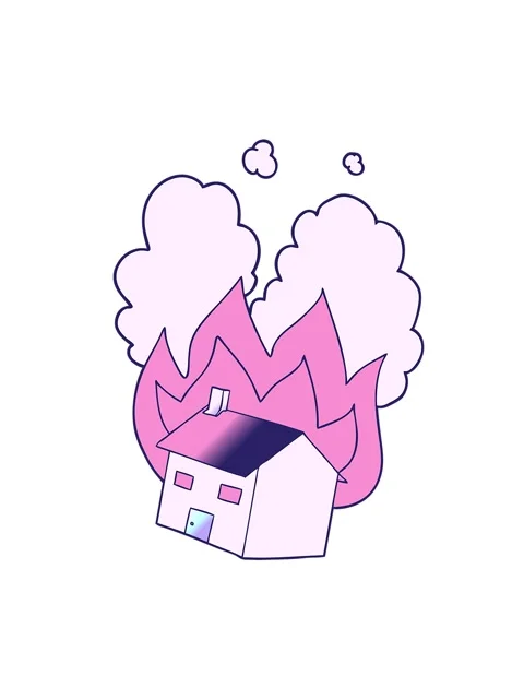 Shaking motion animation of cartoon burning house Stock Footage 324405069