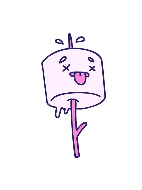 Shaking motion animation of cartoon marshmallow impaled on a campfire stick Stock Footage 324252584