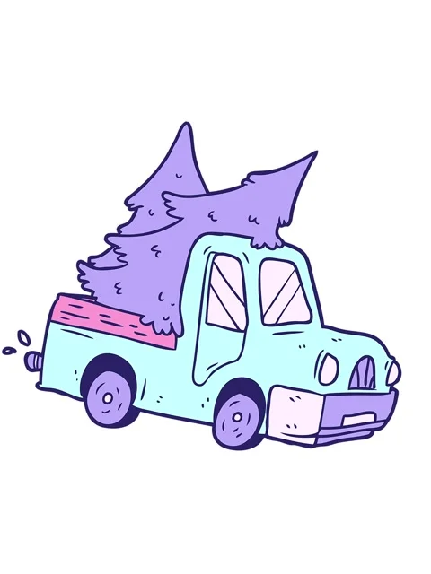 Shaking motion animation of cartoon pickup truck carrying christmas trees Stock Footage 324181846