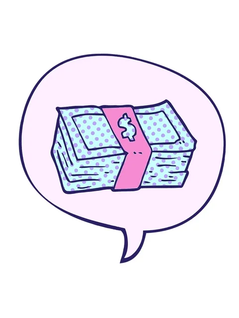 Shaking motion animation of cartoon stack of cash with speech bubble in com.. Stock Footage 324249555