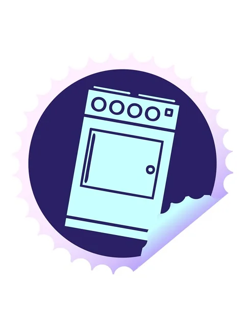 Shaking motion animation of circular peeling sticker cartoon of a oven and .. Video stock 324375413