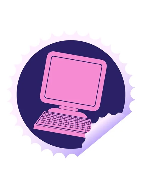 Shaking motion animation of computer icon circular peeling sticker illustrati Stock Footage 324147584