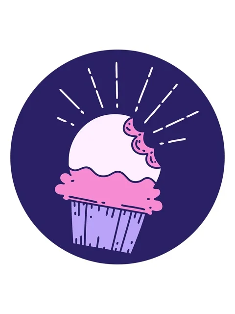 Shaking motion animation of icon of a tattoo style cupcake with missing bite 스톡 동영상 324352478