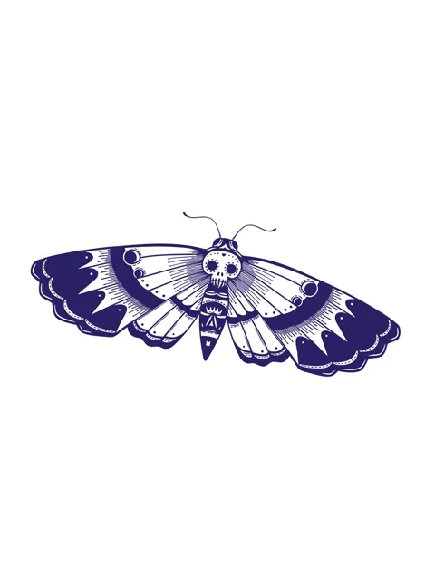 Shaking motion animation of tattoo in black line style of a deaths head moth Stock Footage 324335604