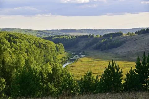The Shakva River flowing in a deep valley near Mount Kharin Mys of the Lyagus Stock Photos