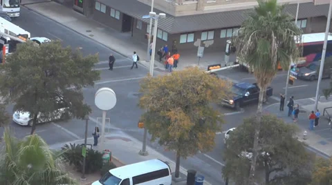 A shaky bit of footage looking down on a city intersection Stock Footage 34626659