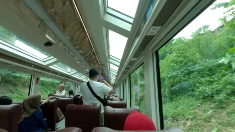 Shaky footage of Panoramic Train Inside View passing Train station Stock Footage 305334334