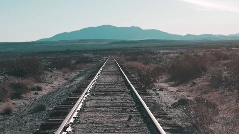 Shaky Handheld Static of Moody Train tracks in Desert (Ocotillo Wells, CA) Stock Footage 102290971