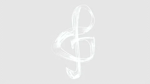 A shaky treble clef hand-drawn with white chalk on a black screen. Stock Footage 303015961
