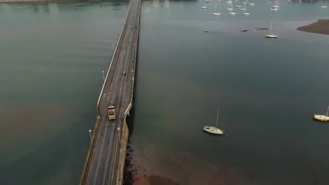 Shaldon bridge closure top down footage from Shaldon to Teignmouth Stock Footage 170828051