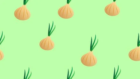 Shallot onion seamless pattern. Cut spring onions, sliced scallion, whole sal Stock Illustration
