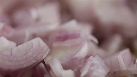 Shallots Chopped Focus Sharpens Closeup Stock Footage 99164966