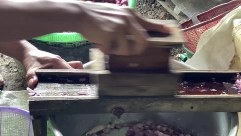 Shallots slicer Stock Footage 302739024