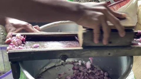 Shallots slicing Stock Footage 302739113