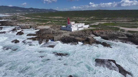 Shallow Cable Lighthouse At Cascais Lisbon District Portugal. Aerial View Of A B Vídeos de archivo 309505256
