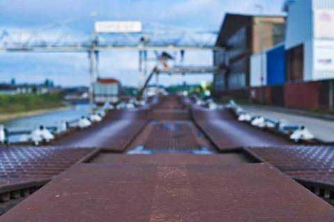 Shallow depth of field of an empty railroad car wagon with blurred background Foto stock