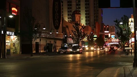 Shallow Depth of Field Handheld Shot of Traffic in Reno NV at Night Stock Footage 117273103