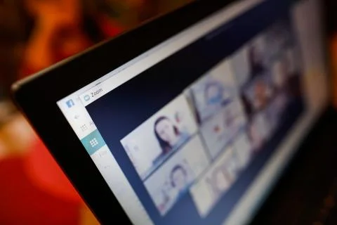 Shallow depth of field image (selective focus) with the Zoom video conference Stock Photos