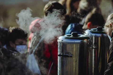 Shallow depth of field (selective focus) image with steam coming out from a p Stock Photos