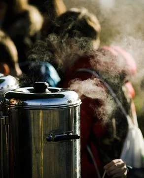 Shallow depth of field (selective focus) image with steam coming out from a p Stock Photos