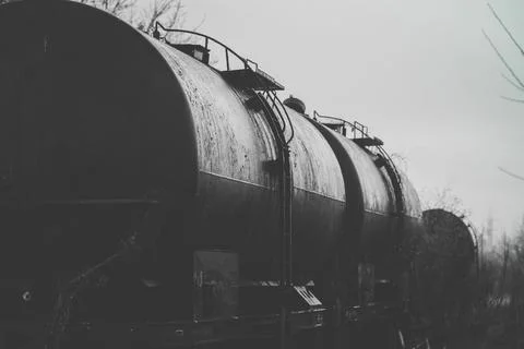 Shallow depth of field (selective focus) image with old and rusty railway oil Stock Photos