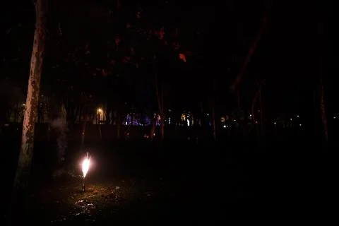 Shallow depth of field (selective focus) details with firecrackers launched f Stock Photos