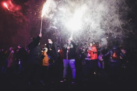 Shallow depth of field (selective focus) details with the smoke and sparkles  Stock Photos