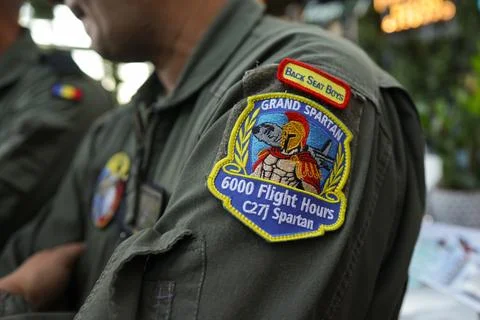 Shallow depth of field (selective focus) details with a badge on the flight.. Stock Photos